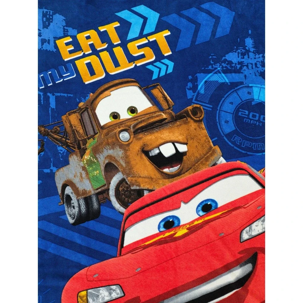 Disney Pixar Cars Lightning McQueen Mater Eat My Dust Blue Plush Throw Blanket